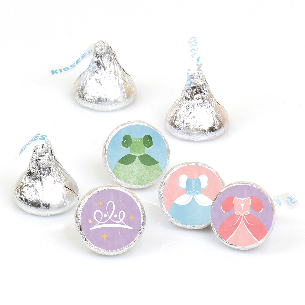 Big Dot of Happiness Princess Party Stickers, Princess Birthday Party Round Candy Sticker Favors - Small Labels Fit Chocolate Candy (1 sheet of 108)
